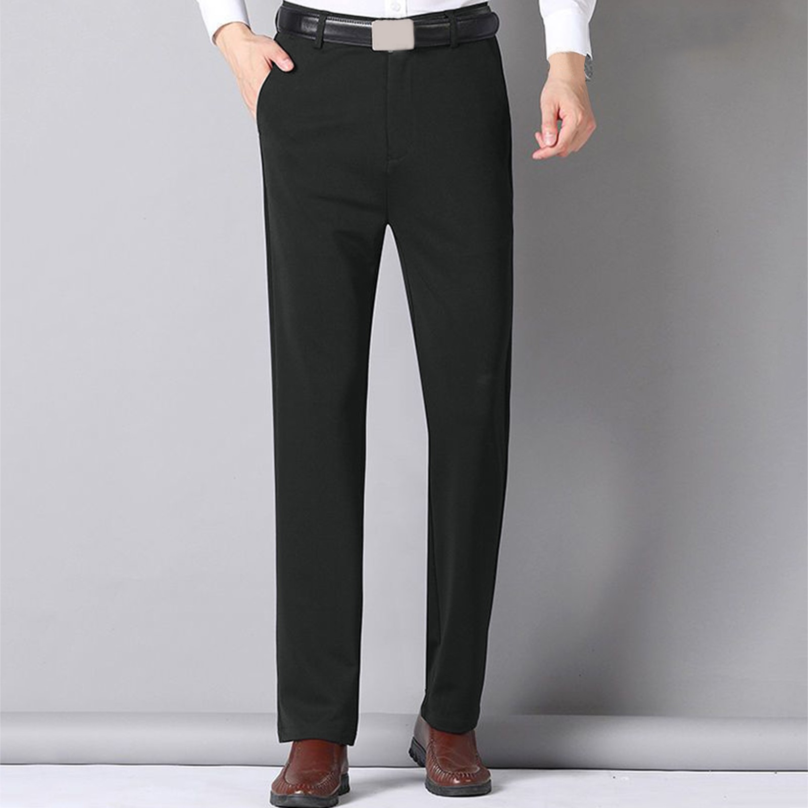 thumbnail image 5 of Pantalones largos informales para hombre: sin arrugas, con forro polar, poliéster, para todas las estaciones, informales/de negocios, tallas reales, tallas S-XXXL, fáciles de combinar con camisetas., 5 of 8
